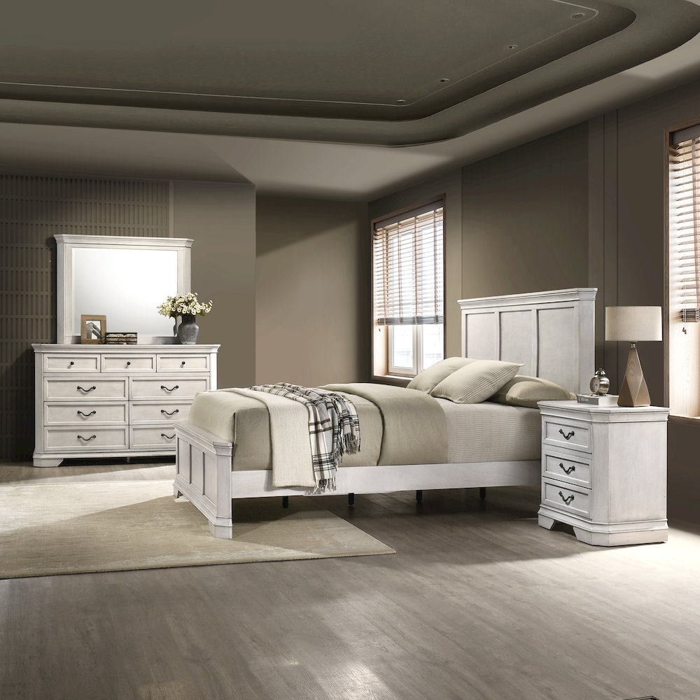 Maderne Wood Panel Bed with Dresser, Mirror, Nightstand, King