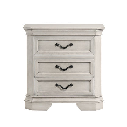 Maderne Wood 3-Drawer Nightstand, Antique White Finish