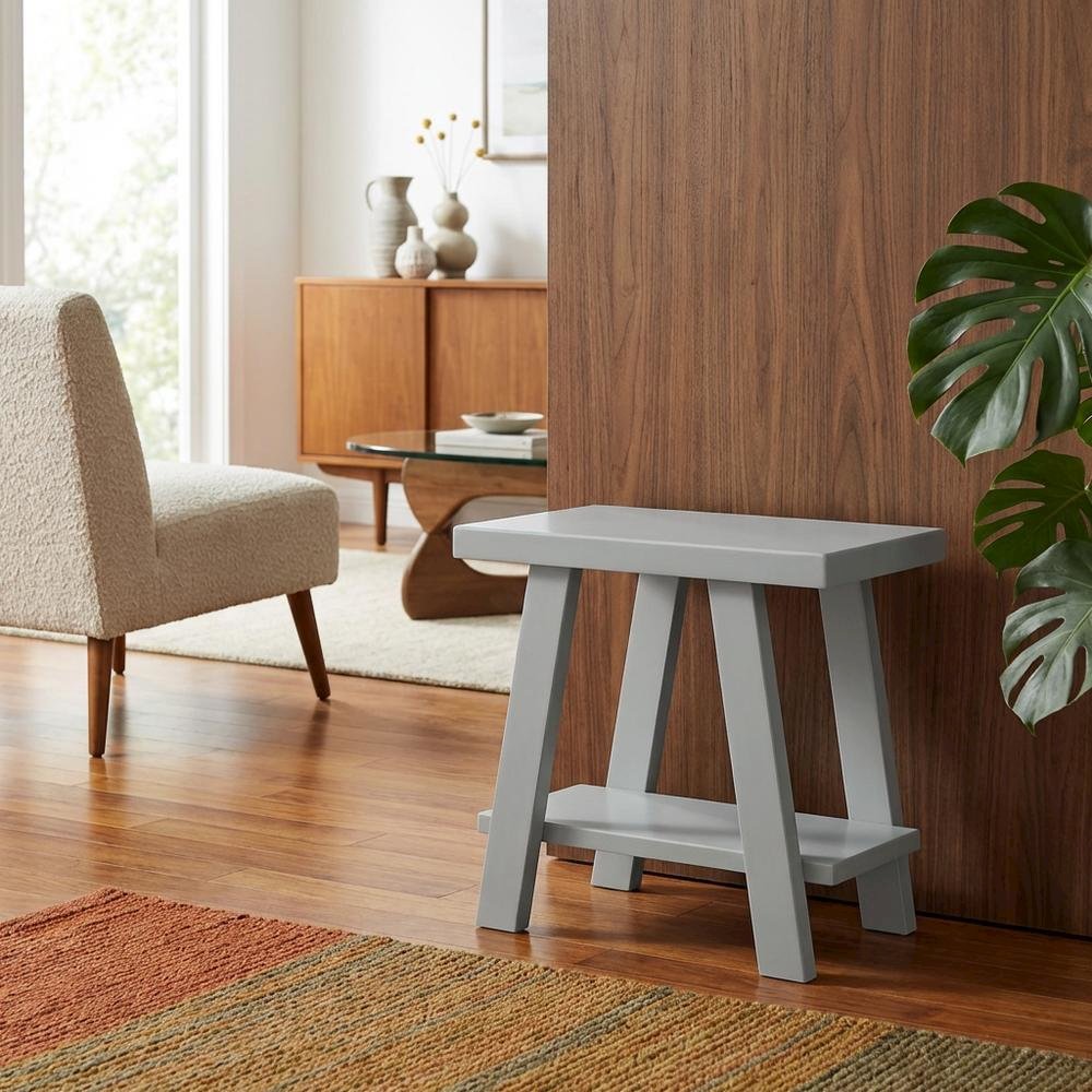 Grey, Side Table, Open Shelf, Quality Build, Durable Wood Frame