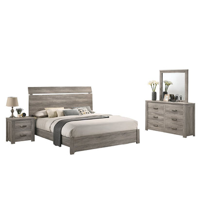 Weathered Gray Wood Bedroom Set, King Panel Bed, Dresser, Mirror, Nightstand