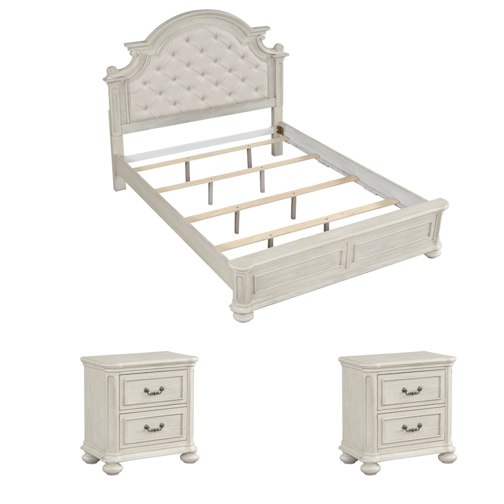 Nelson French Traditional 3-Piece Bedroom Set, Antique White, King