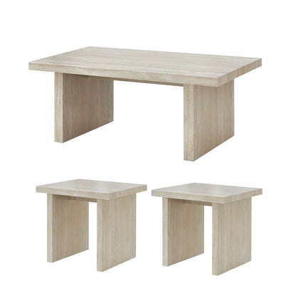 Cavira 3-Piece Faux Marble Coffee Table Set, Table and Two End Tables, Beige