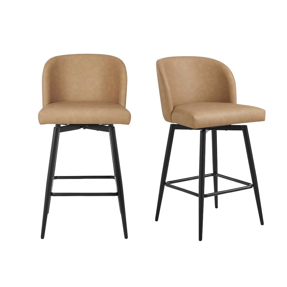 Rhythm Upholstered Counter Height Stool, 360° Swivel, Set of 2, Camel