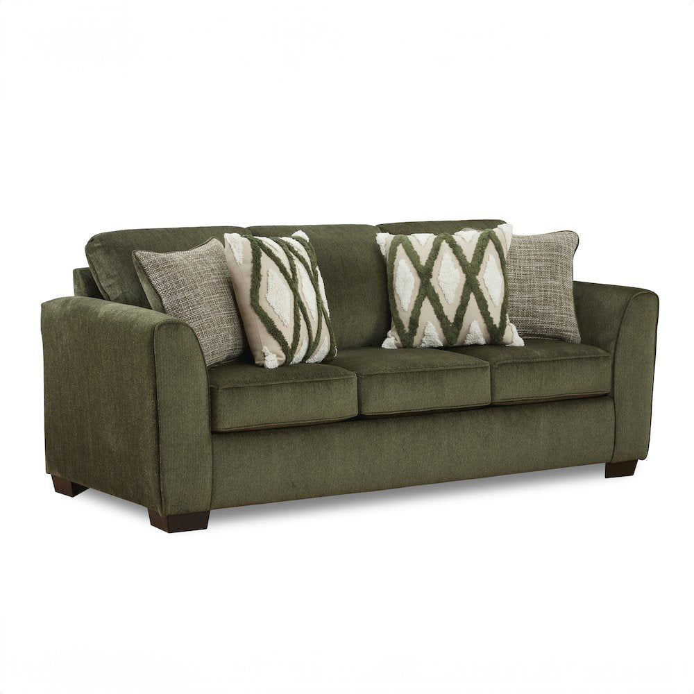 Marvella Living Room Sofa with Mosswood Chenille Upholstery, Accent Pillows