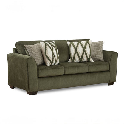 Marvella Living Room Sofa with Mosswood Chenille Upholstery, Accent Pillows