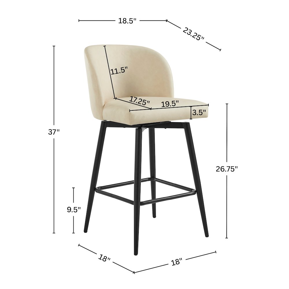 Rhythm Upholstered Counter Height Stool, 360° Swivel, Set of 2, Beige