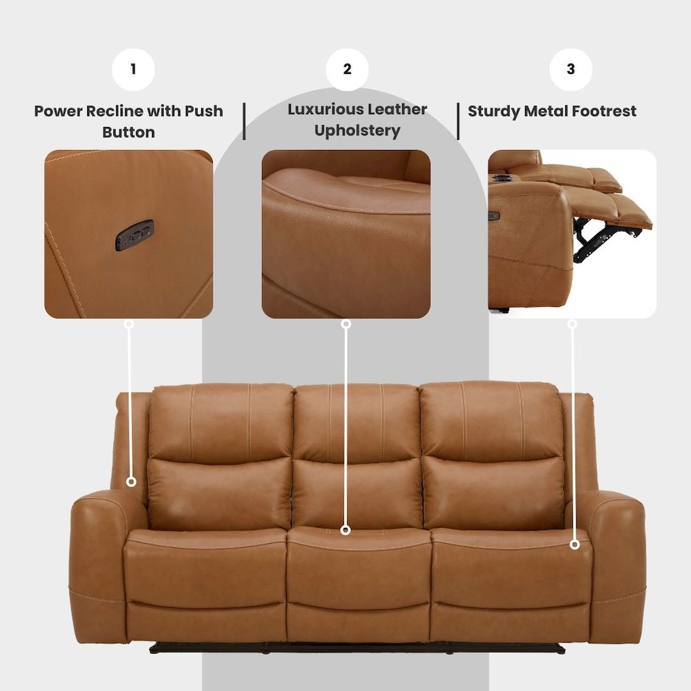Cozura Leather Power Dual Reclining Sofa, Silverado Butternut