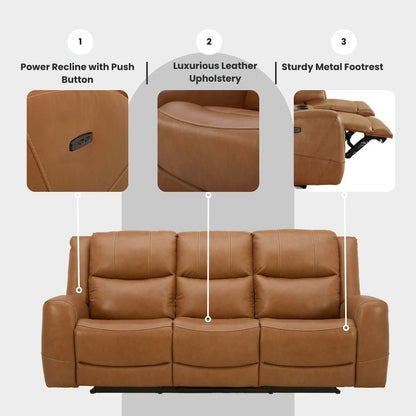 Cozura Leather Power Dual Reclining Sofa, Silverado Butternut