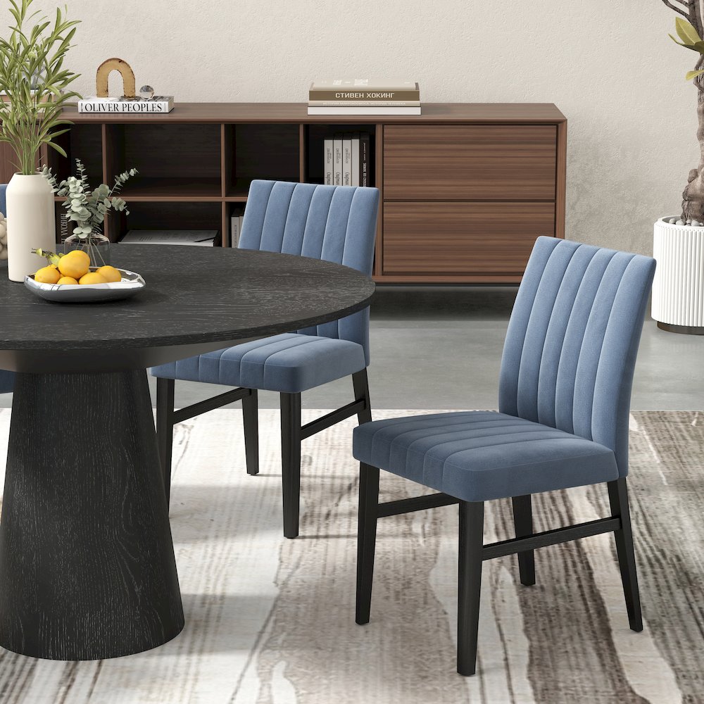 Butler 5-Piece Round Dining Set, Pedestal Dining Table with 4 Side Chairs, Blue