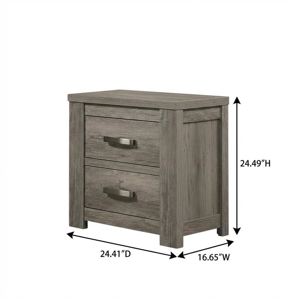 Weathered Gray Wood Nightstand with Two Drawers for Bedroom Storage