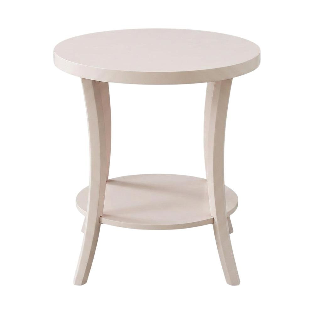 Pink round end table with shelf, modern design for living room accents