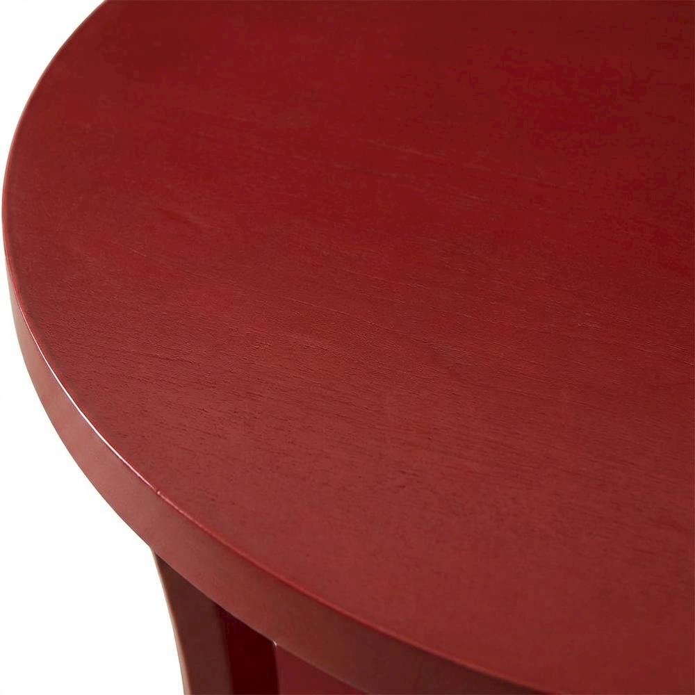 Red round end table with shelf for versatile living spaces