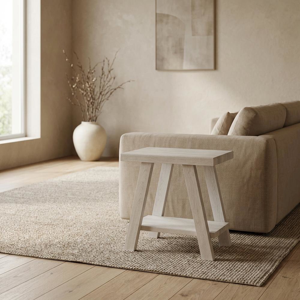 White, Side Table, Open Shelf, Quality Build, Durable Wood Frame
