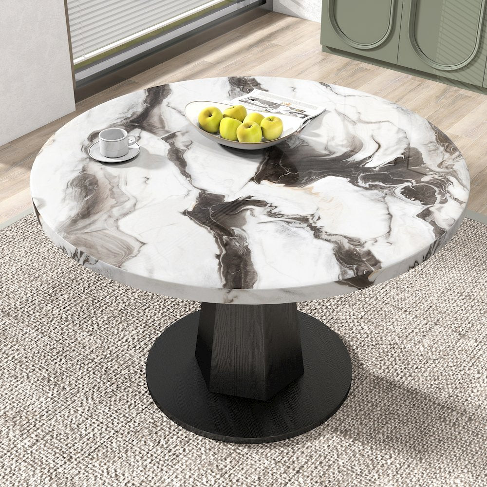 5-Piece Dining Set, Off-White Faux Marble Dining Table with Four Chairs, Yellow