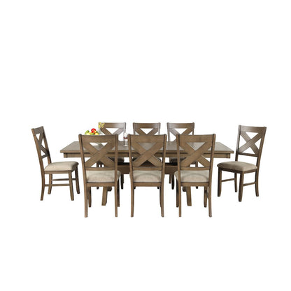 Raven Wood 9-PC Dining Set, Extendable Table with 8 Chairs, Glazed Pine Brown