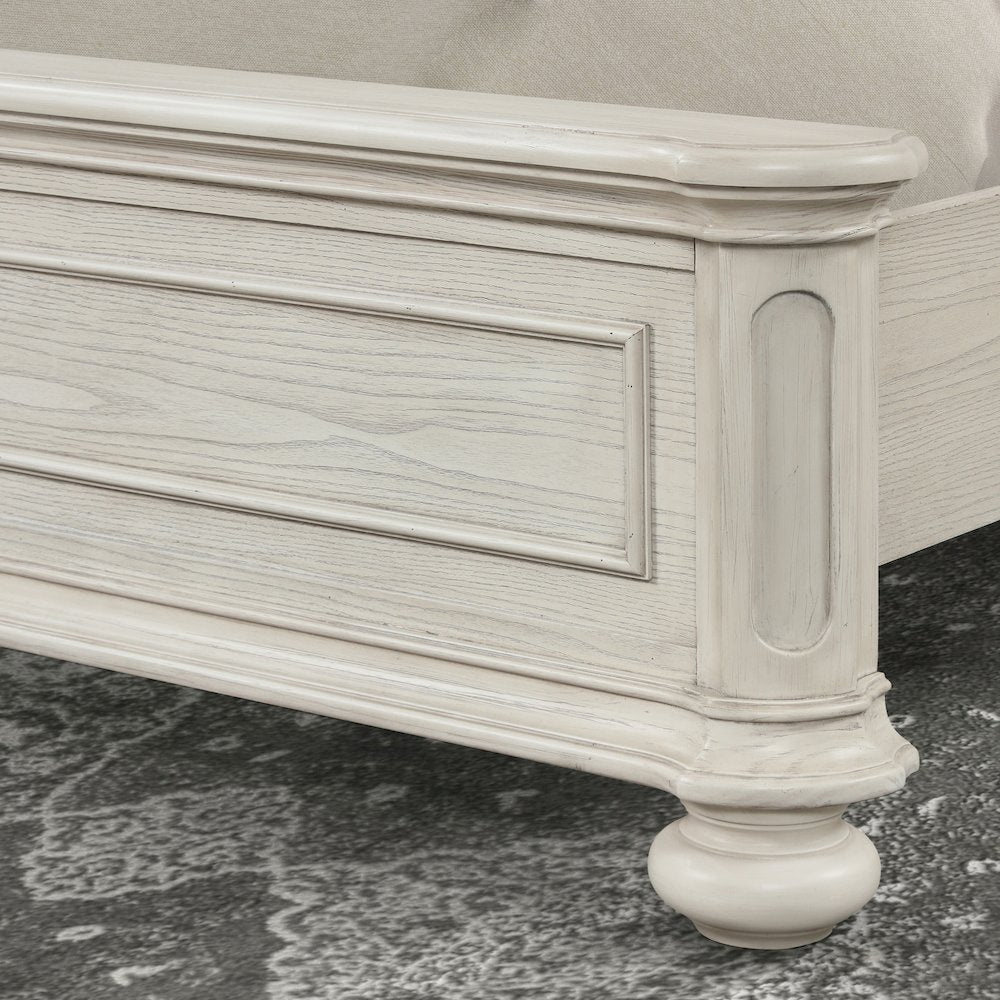 Nelson French Traditional Tufted Upholstery Bed, Antique White, Queen