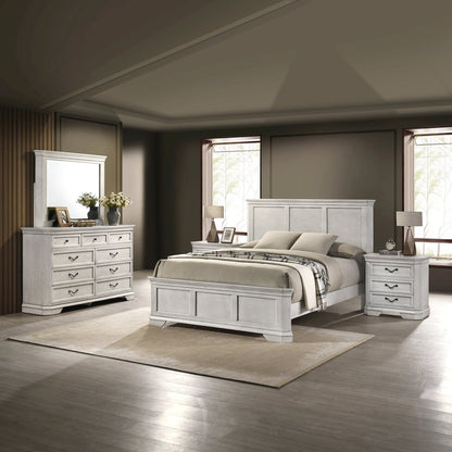 Maderne Wood Panel Bed with Dresser, Mirror, Two Nightstands, King
