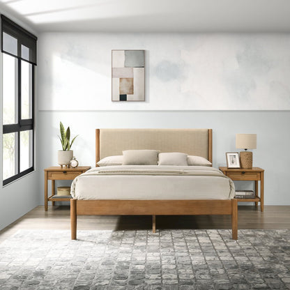 Vichy 3-Pc Rubberwood Bedroom Set, Platform Bed with Two Nightstands, Queen
