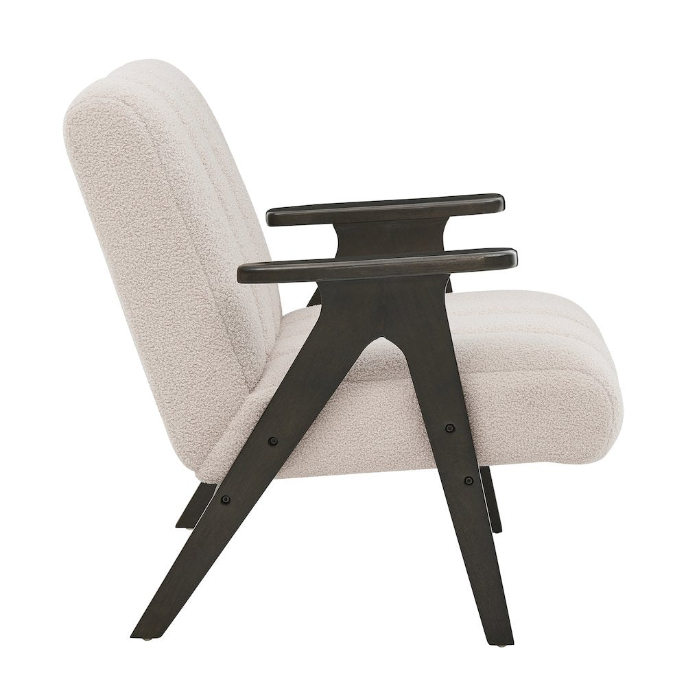Rella Modern Teddy Sherpa Accent Chair with Espresso Wood Frame, Beige
