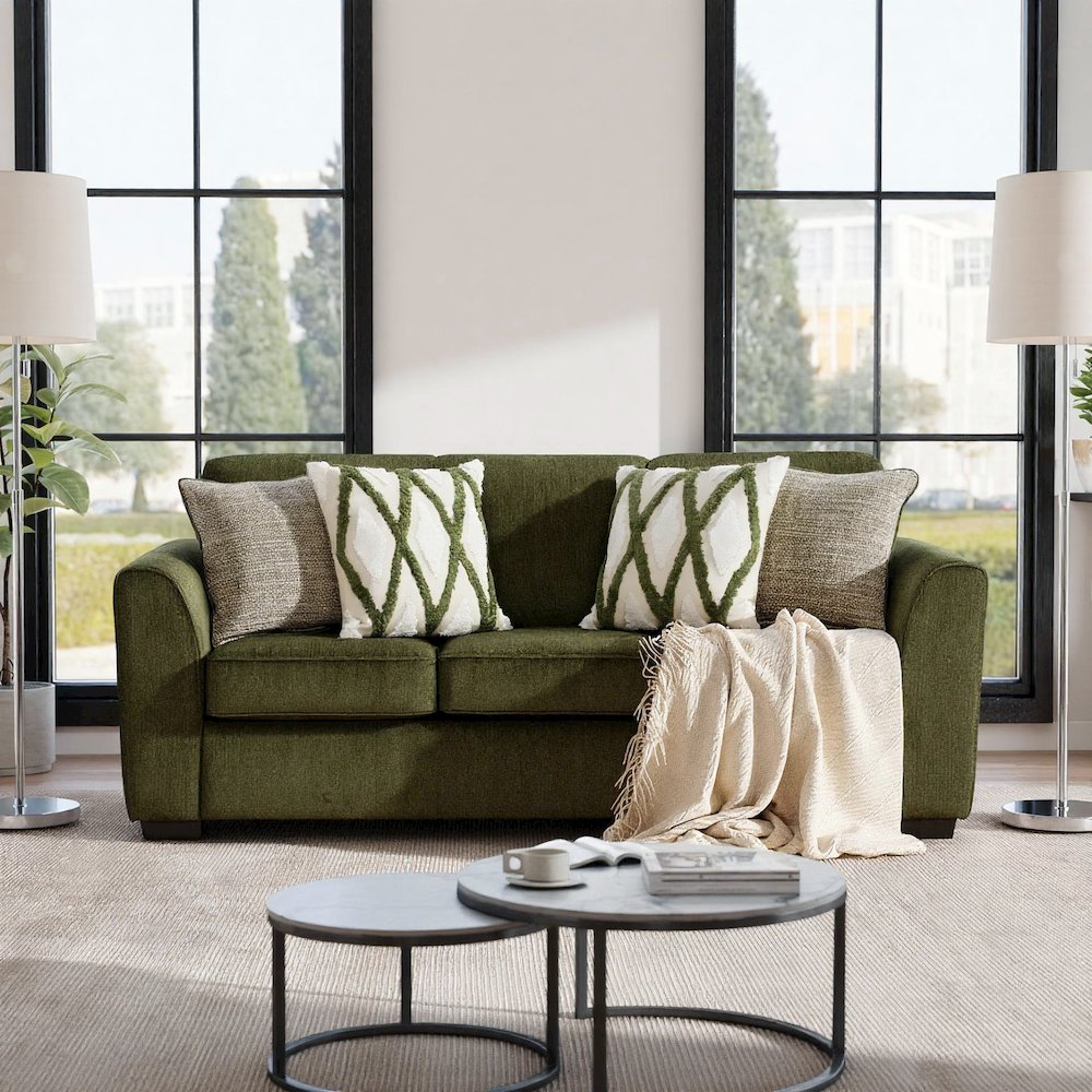 Marvella Living Room Sofa and Loveseat Set, Chenille Upholstery, Accent Pillows