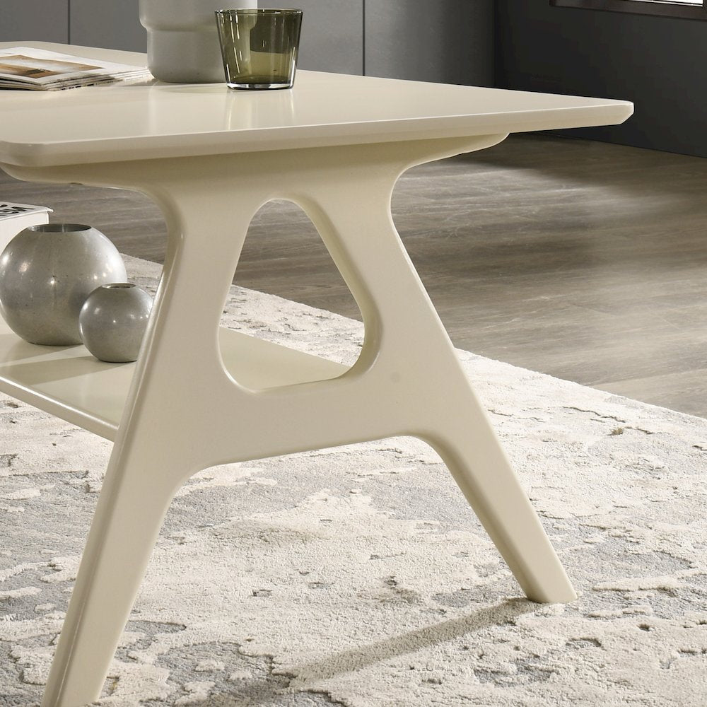 Arona Mid-Century Modern Wood Shelf End Table, Off-White Finish