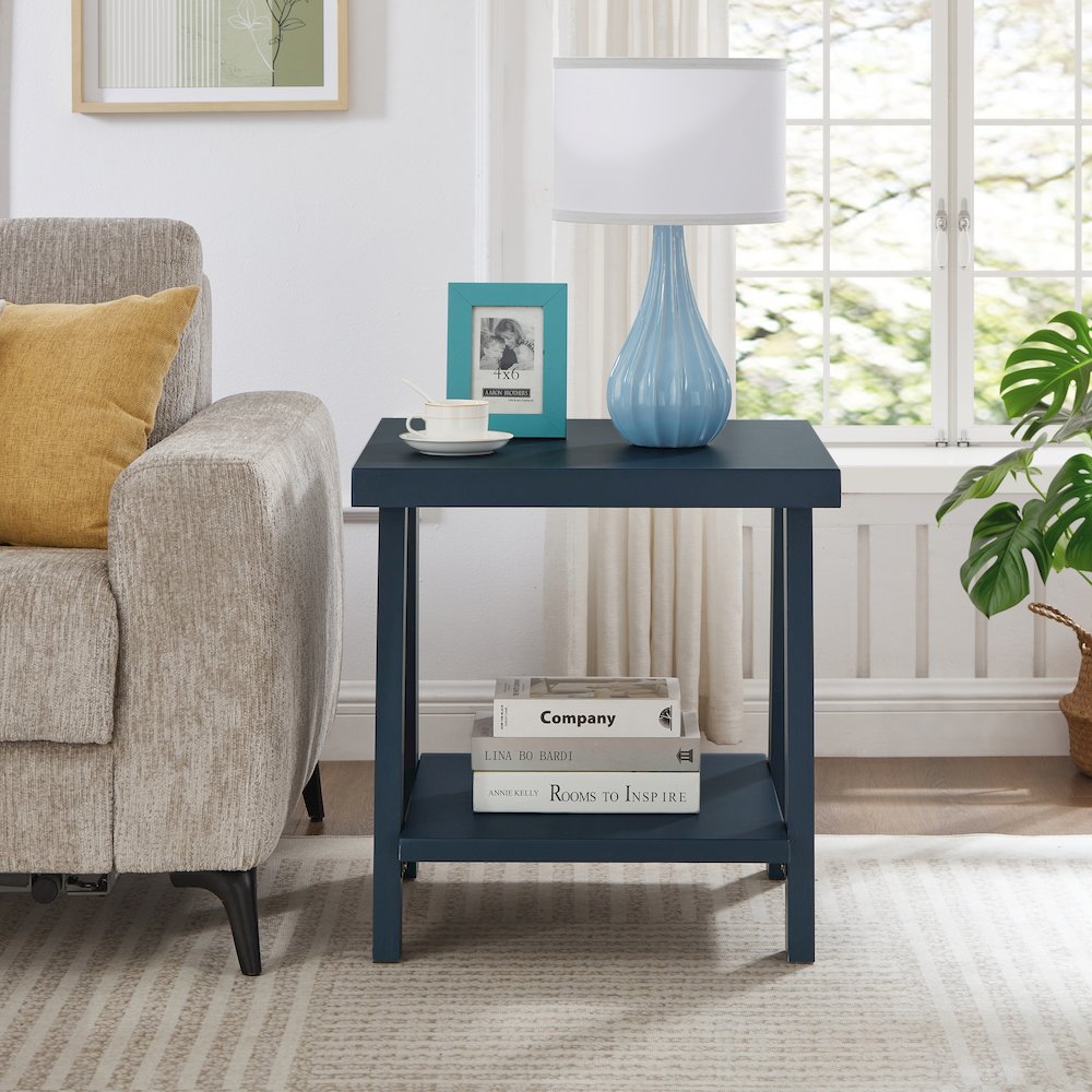 Athens Contemporary Wood Shelf End Table in Navy Blue