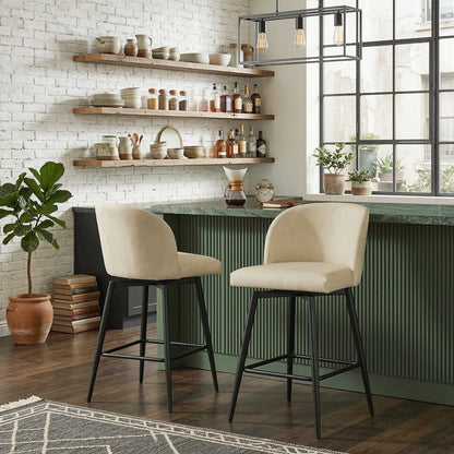Rhythm Upholstered Counter Height Stool, 360° Swivel, Set of 2, Beige