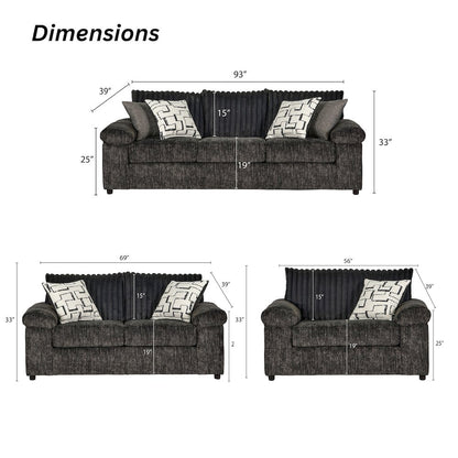 Nason Wide Wale Corduroy Sofa, Loveseat, and Cuddle Chair Set, Charcoal