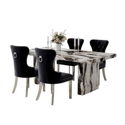 Henriet 5-Piece Pedestal Dining Set, Round Dining Table with Four Chairs, Gray