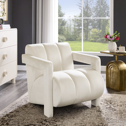 Velmor Contemporary Velvet Accent Armchair, Ivory