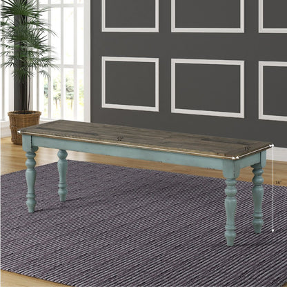 Prato Two-Tone Wood Dining Bench, Antique Blue and Distressed Oak