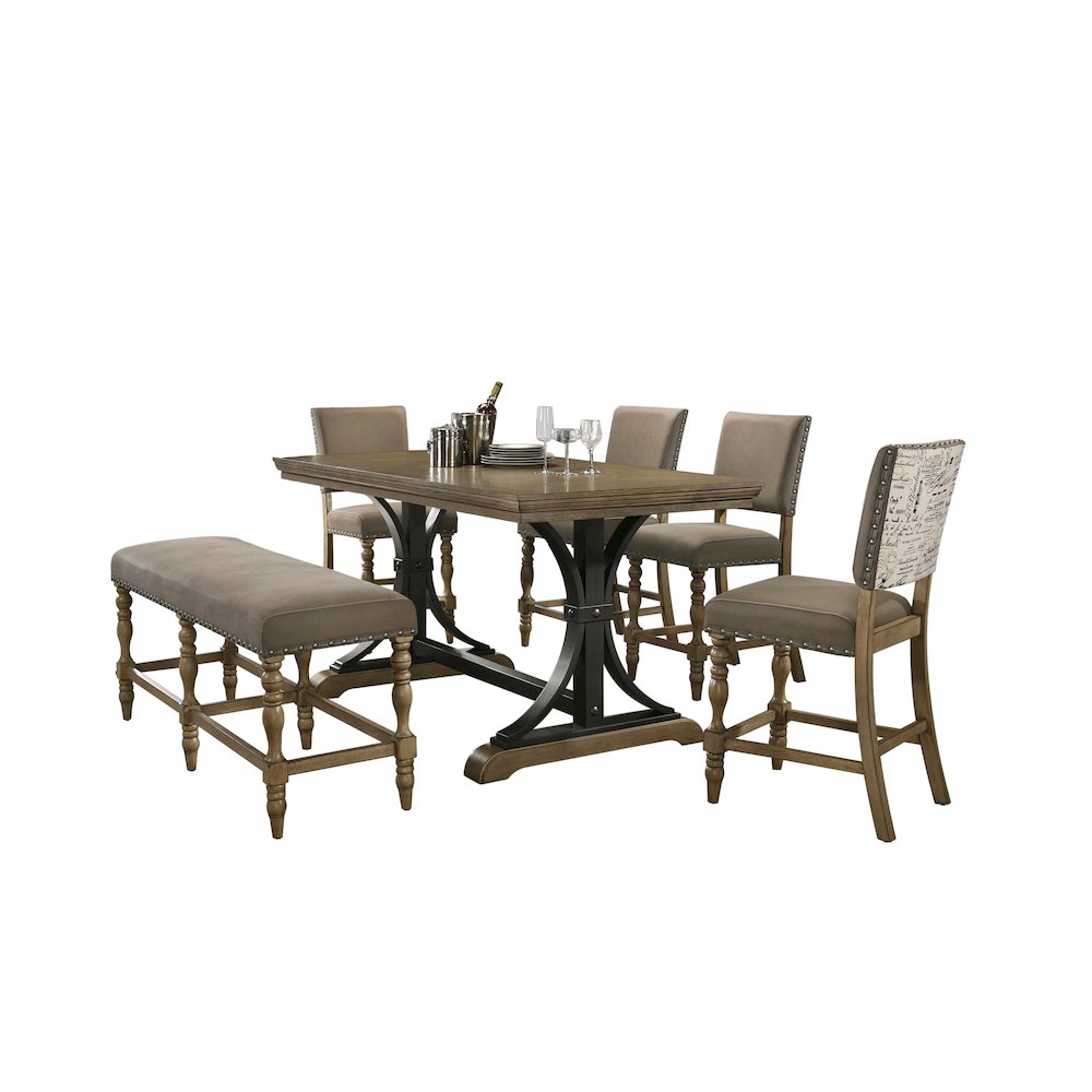 Birmingham 6-Pc Driftwood Table with Nail Head Chairs Counter Height Dining Set