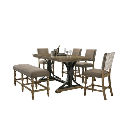 Birmingham 6-Pc Driftwood Table with Nail Head Chairs Counter Height Dining Set