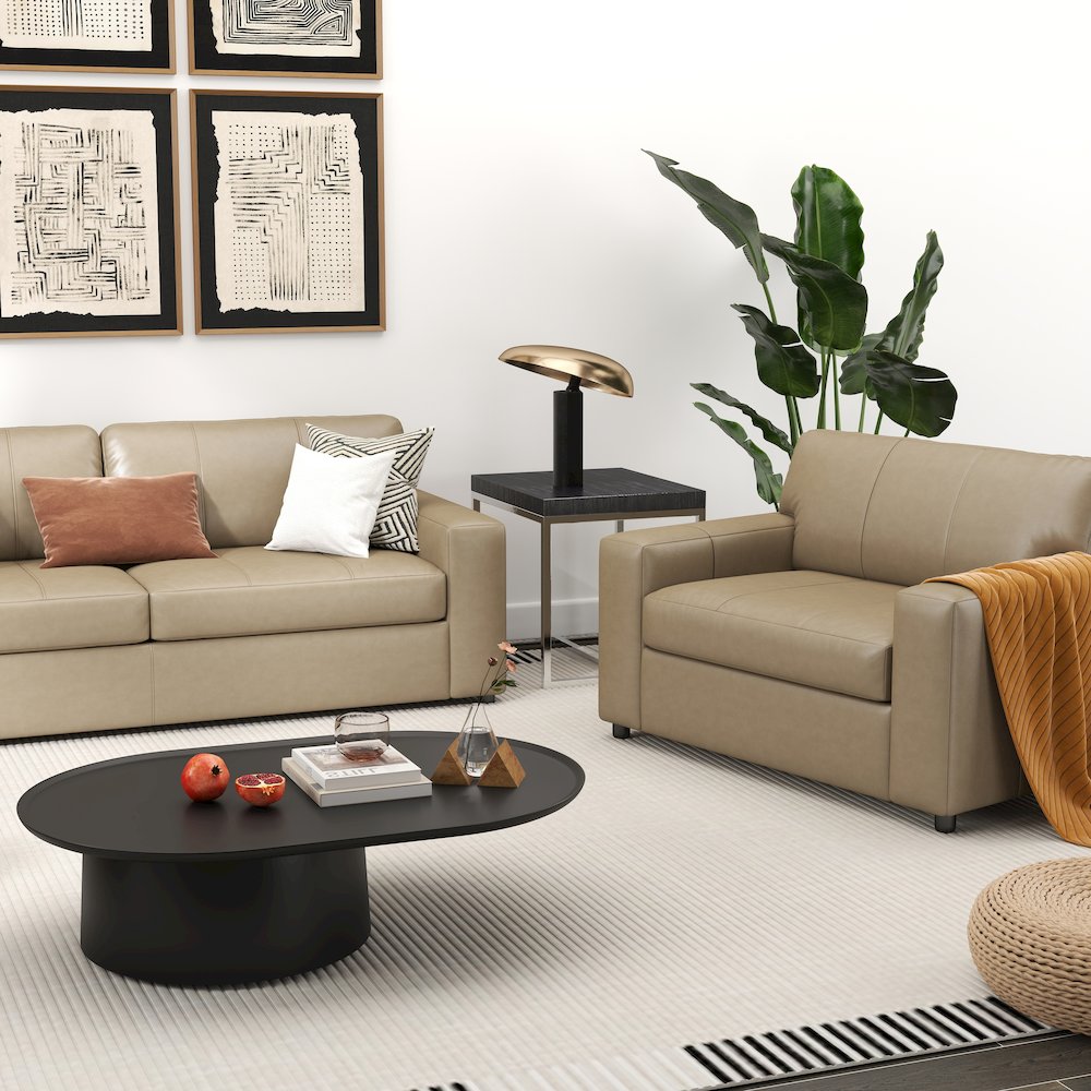 Sakan Leather Upholstered 3-Piece Living Room Set, Sofa and 2 Cutler Chairs