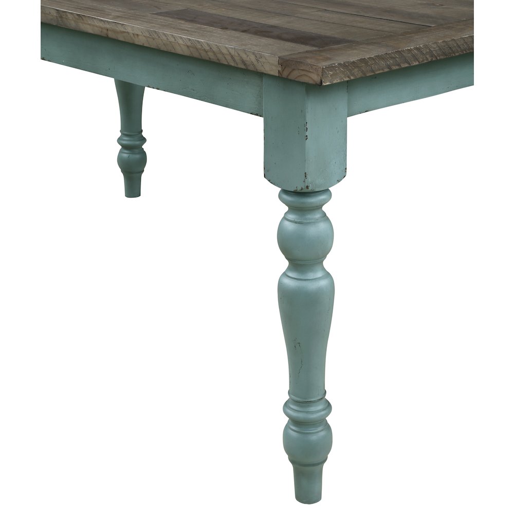 Prato Two-Tone Wood Dining Bench, Antique Blue and Distressed Oak