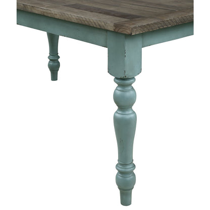 Prato Two-Tone Wood Dining Bench, Antique Blue and Distressed Oak
