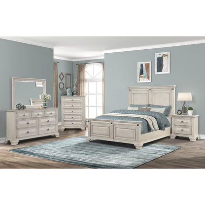 Parchment Wood Bedroom Set, Queen Bed, Dresser, Mirror, 2 Nightstands, Chest