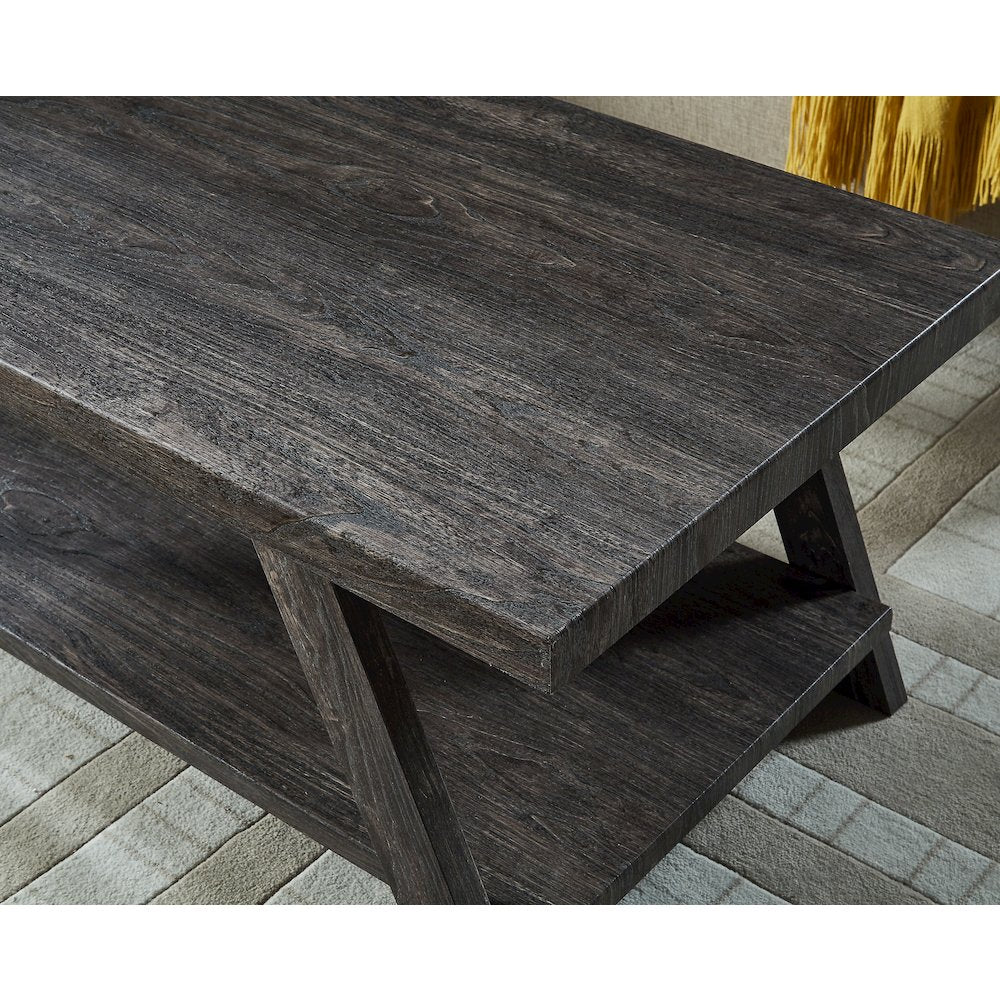 Athens Contemporary Replicated Wood Shelf Coffee Set Table in Charcoal Finish