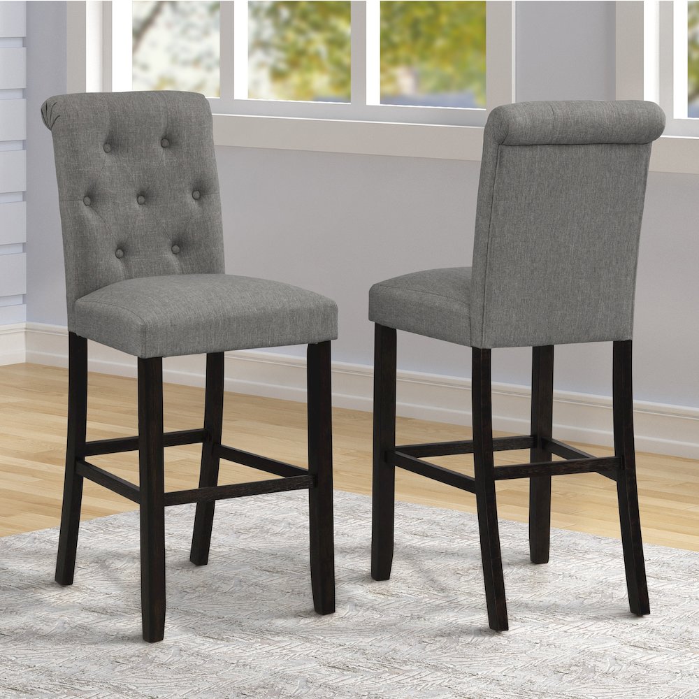 Leviton Antique Black Finished Wood 5-Pc Pub Set, Table with 4 Barstools, Gray