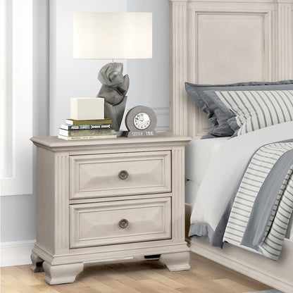 Renova 3-Piece Distressed Parchment Bedroom Set, King Bed with 2 Nightstands