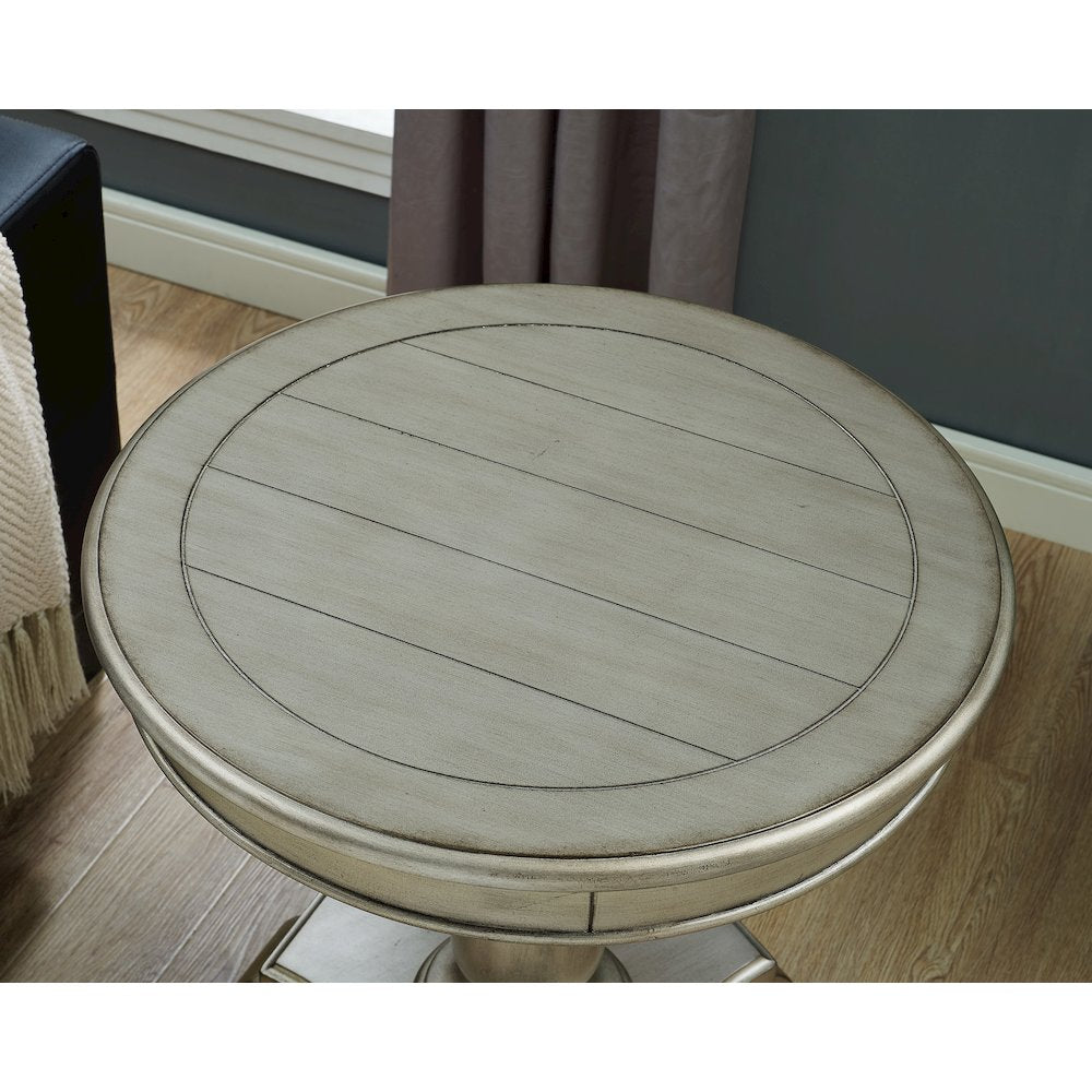 Rene Round Wood Pedestal Side Table, Champagne