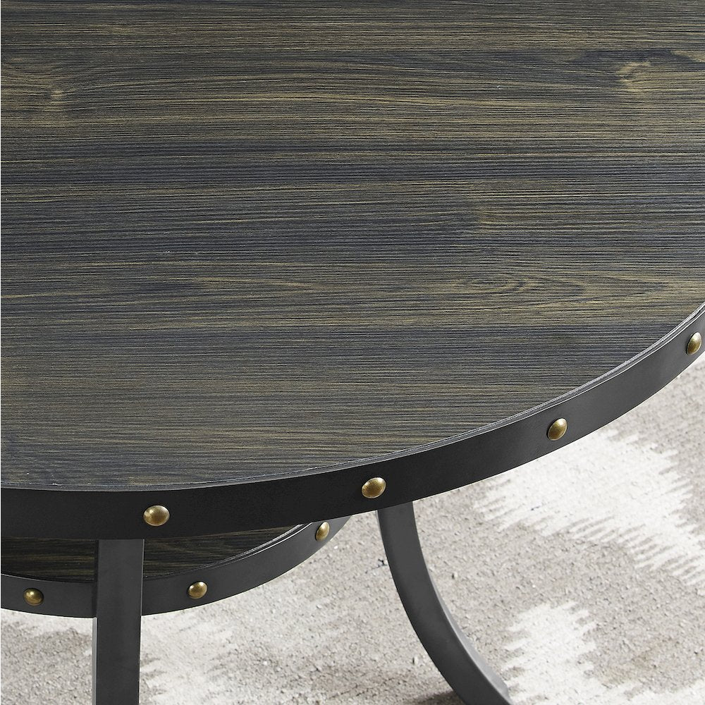 Biony 3-Pc 36" Round Espresso Finish Bar Table with 2 Tan Pub Chairs