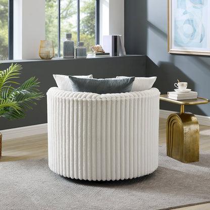 Malna Wide Wale Corduroy Upholstered Barrel Accent Chair with Wheels, Off-white