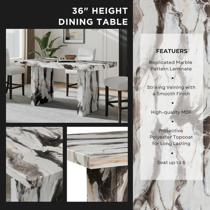 Cavira 5-Piece Modern Faux Marble Dining Set, Counter Height Table with 4 Chairs