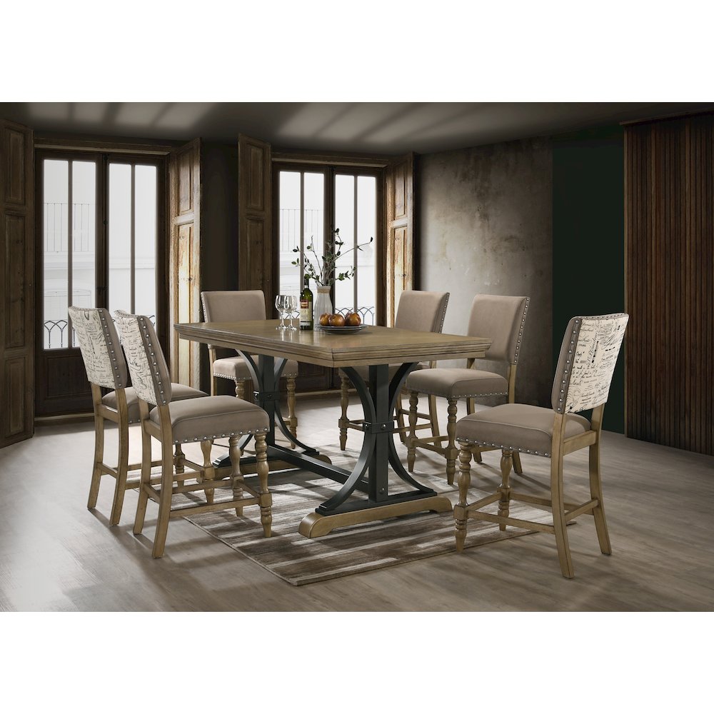 Birmingham 7-Pc Driftwood Table with Nail Head Chairs Counter Height Dining Set