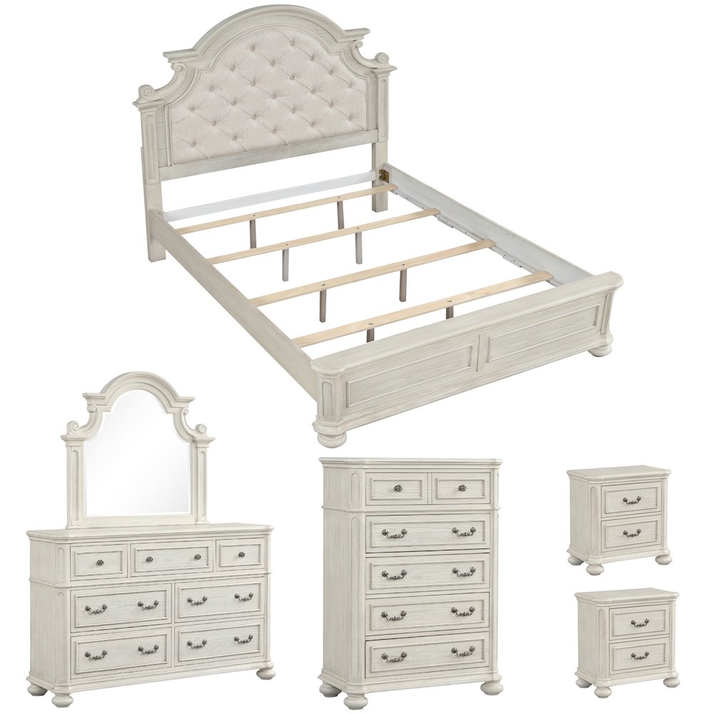 Nelson French Traditional 6-Piece Bedroom Set, Antique White, King