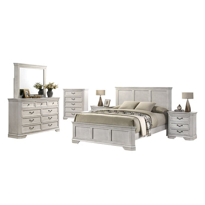 Maderne Wood Panel Bed with Dresser, Mirror, Two Nightstands, Chest, Queen
