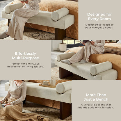 Brooke Contemporary Upholstered Bench, Beige