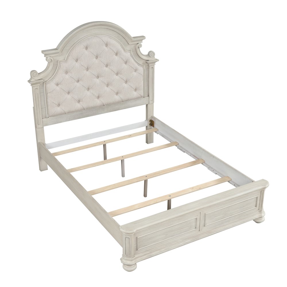 Nelson French Traditional Tufted Upholstery Bed, Antique White, Queen