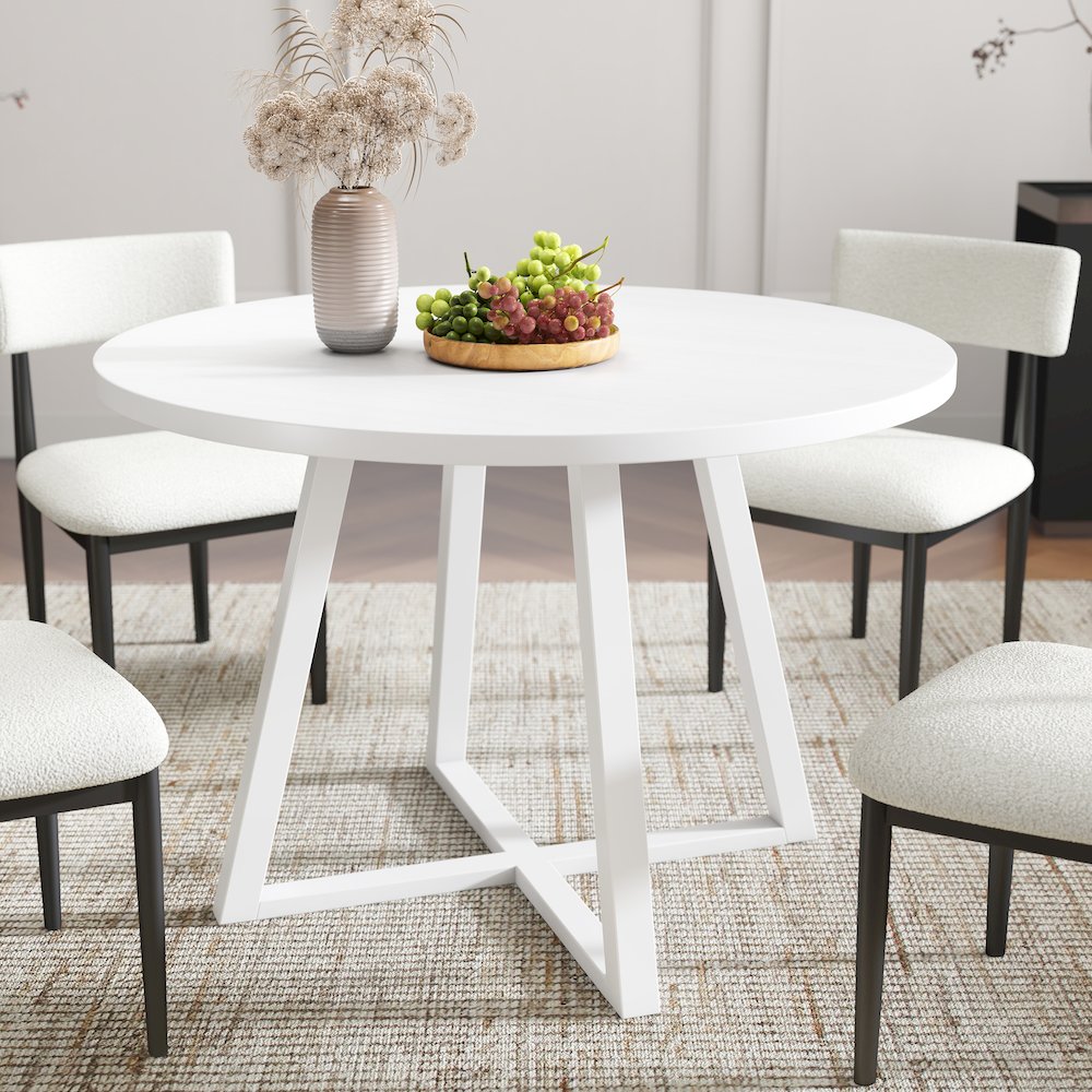 Edo 5-Piece Dining Set, Round Trestle Table and 4 Chairs, White and Black